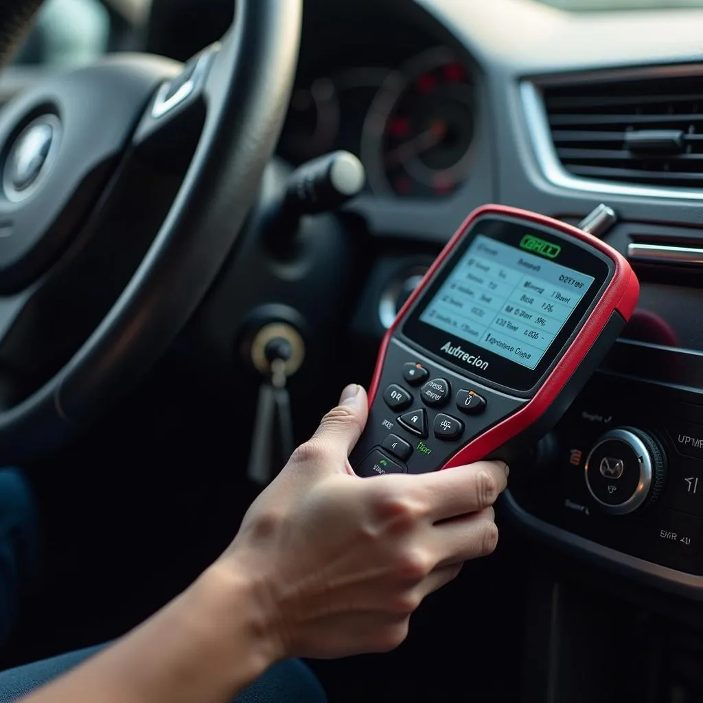 OBD2 Scanner Connected to Car Port