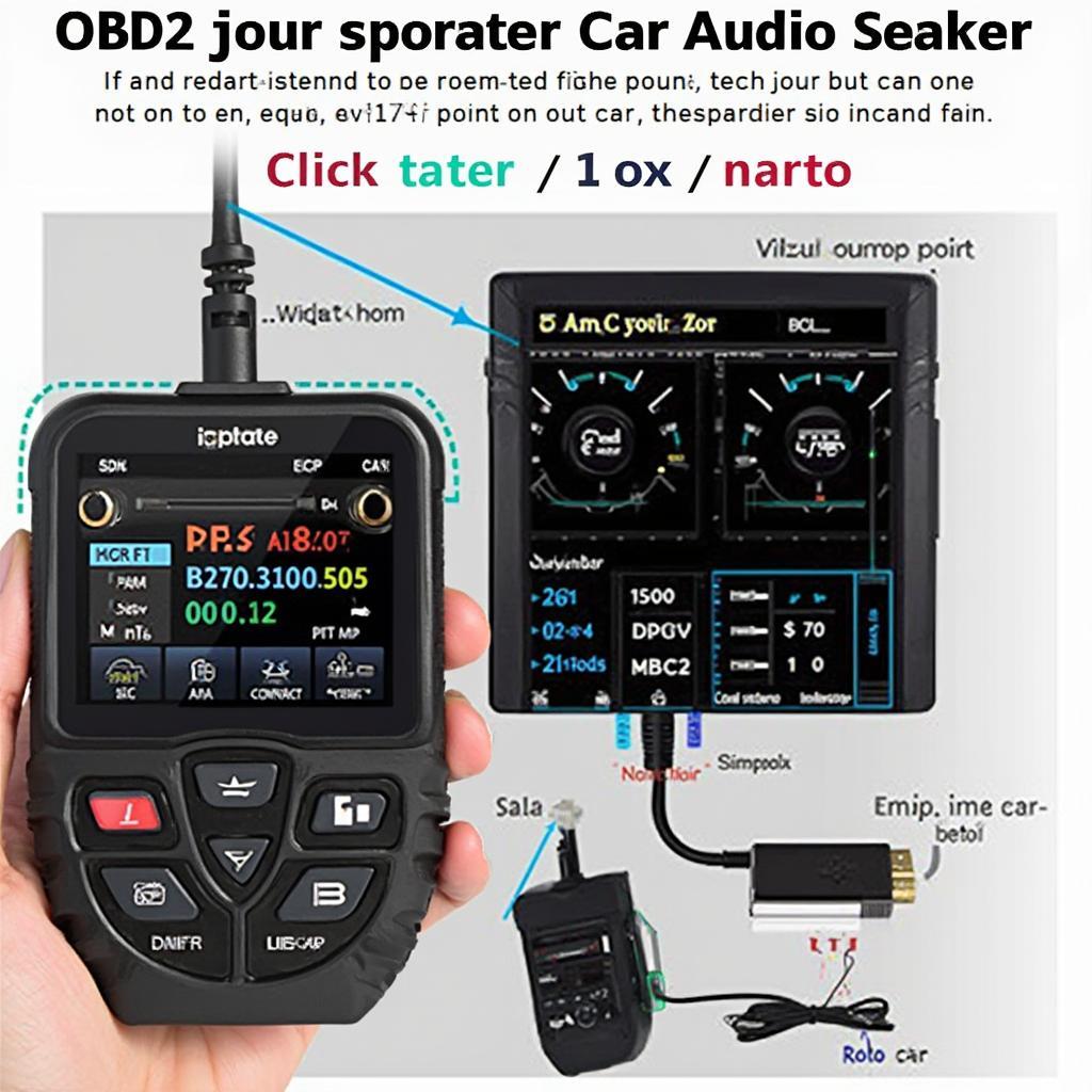 OBD2 Scanner Connected to Car Showing Audio Settings