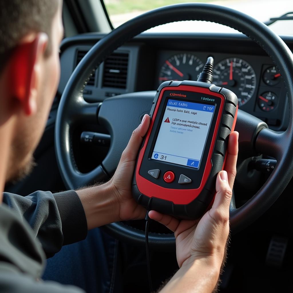 OBD2 Scanner Connected to Cummins Engine