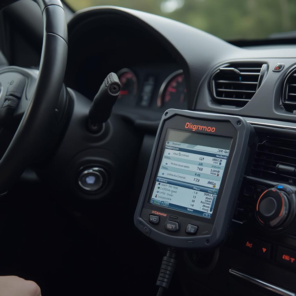 OBD2 scanner connected to the vehicle's DLC port