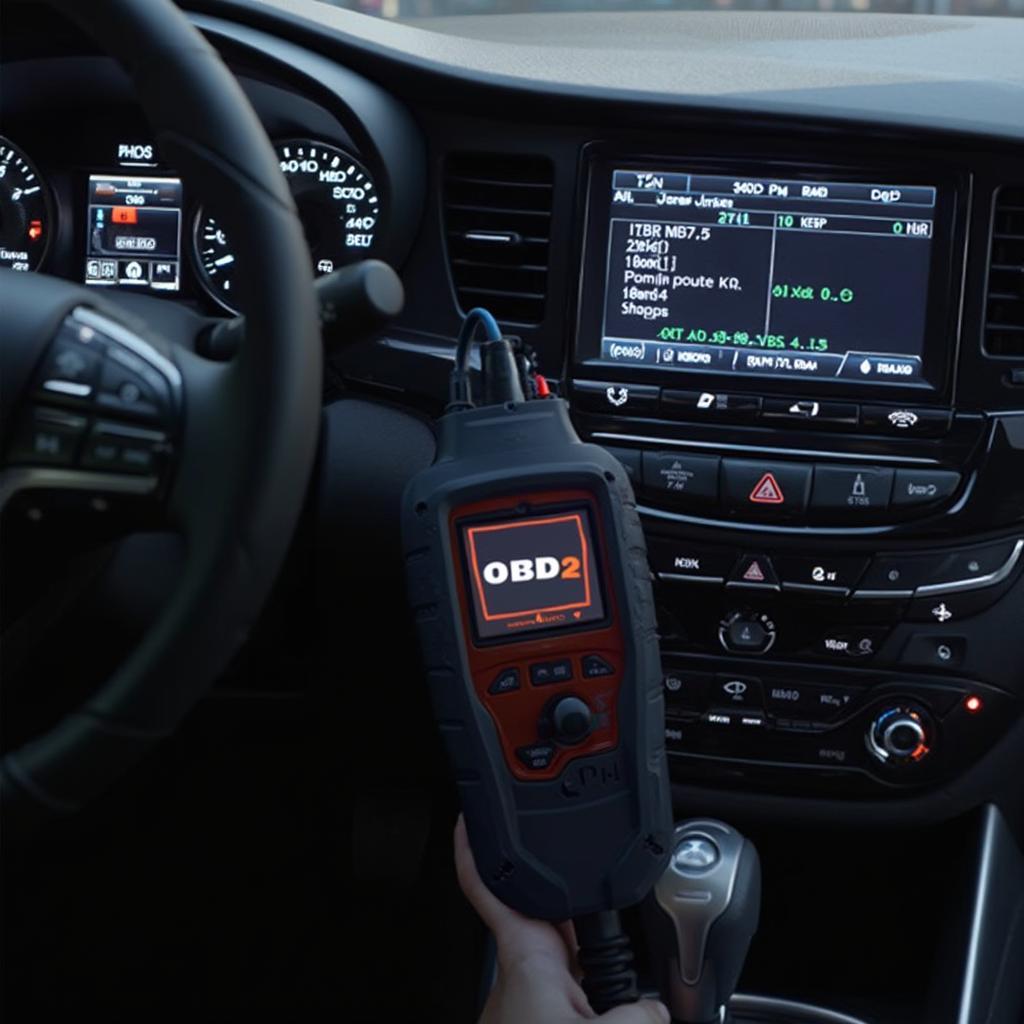 OBD2 scanner connected to a Hyundai dashboard