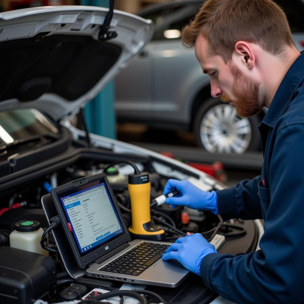 OBD2 Scanner Connected to Laptop