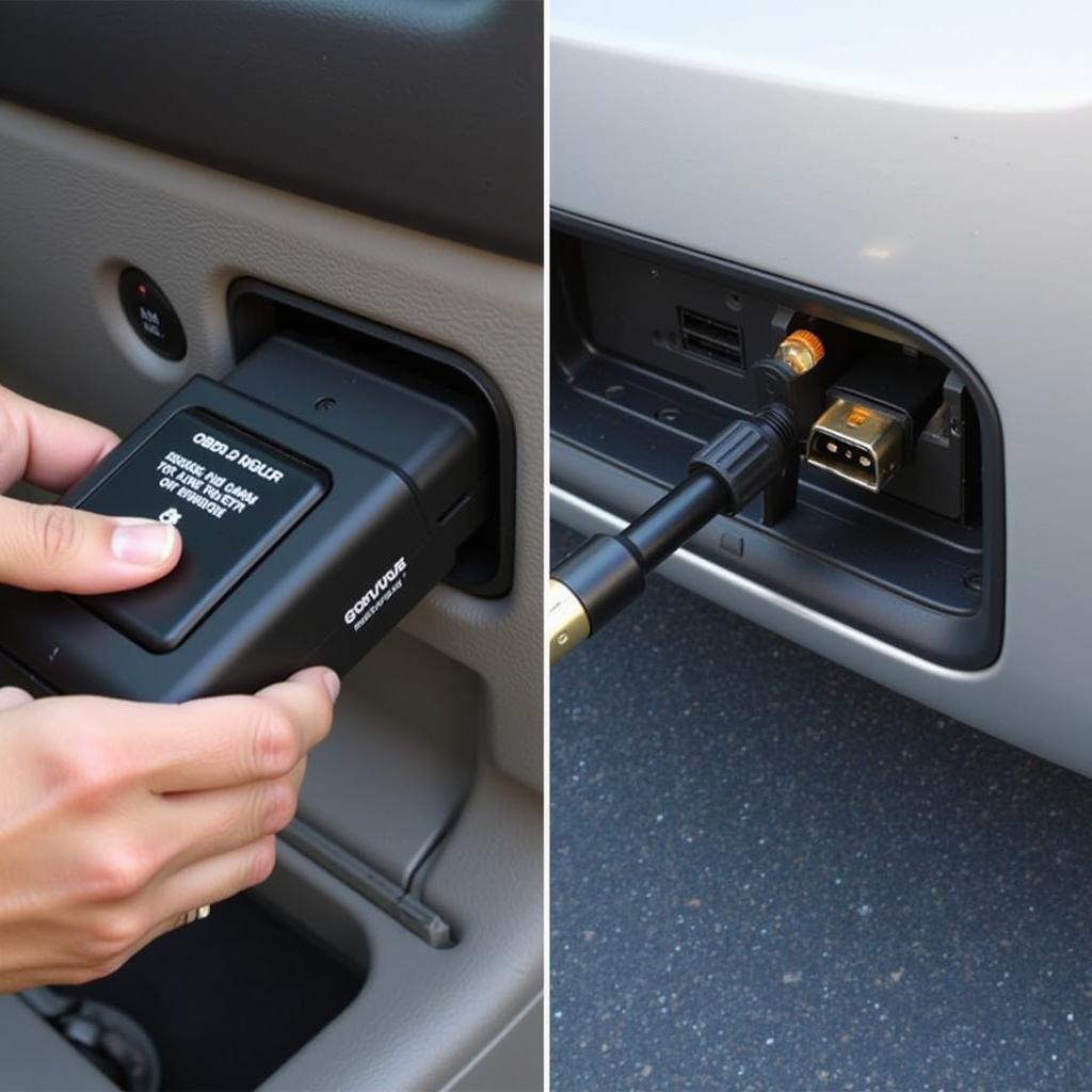 OBD2 scanner connected to a vehicle's port