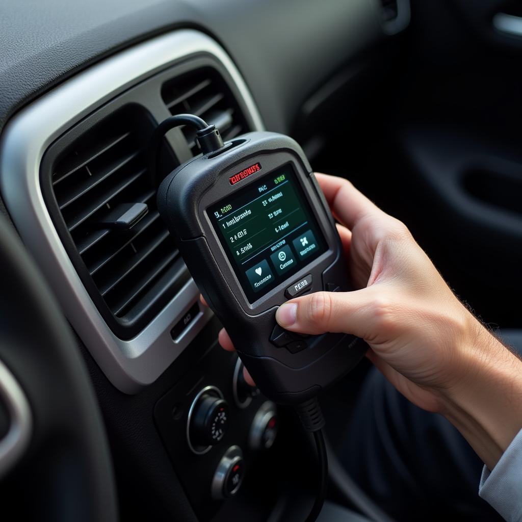 OBD2 scanner connected to a car's OBD2 port