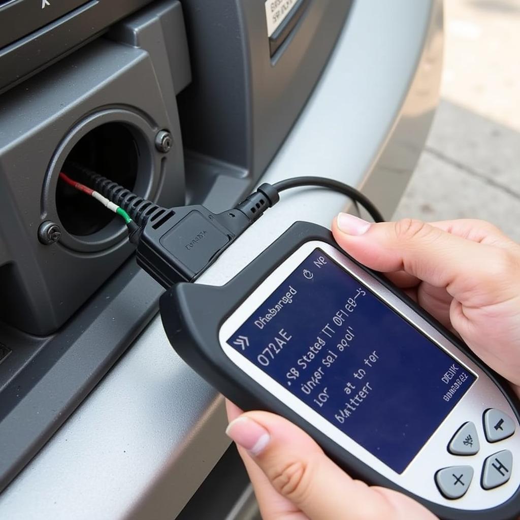 OBD2 scanner plugged into a 2005 Toyota Prius