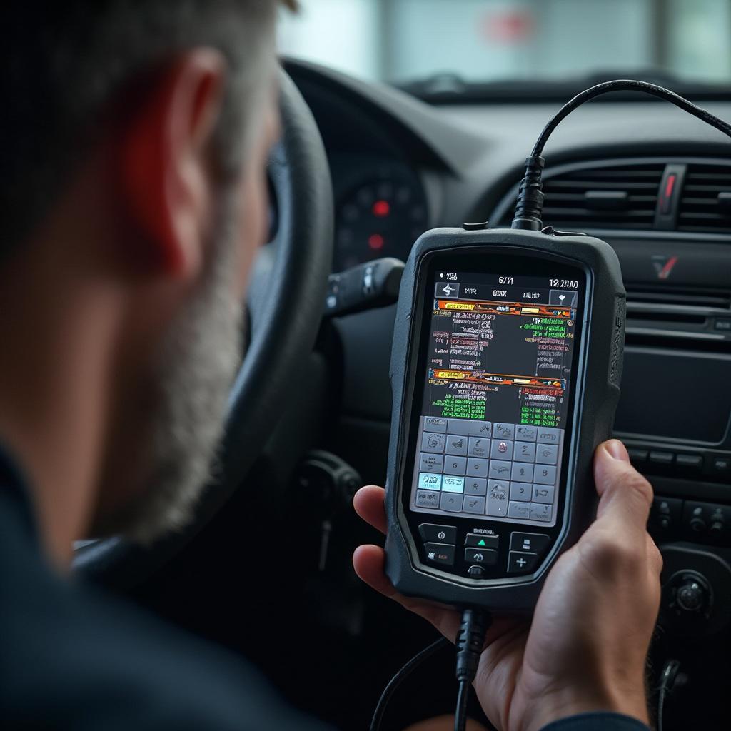 Mechanic Using OBD2 Scanner for Car Diagnostics