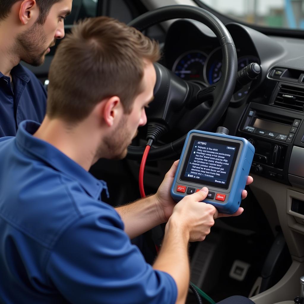 Mechanic Using OBD2 Scanner to Diagnose CTBTC Code