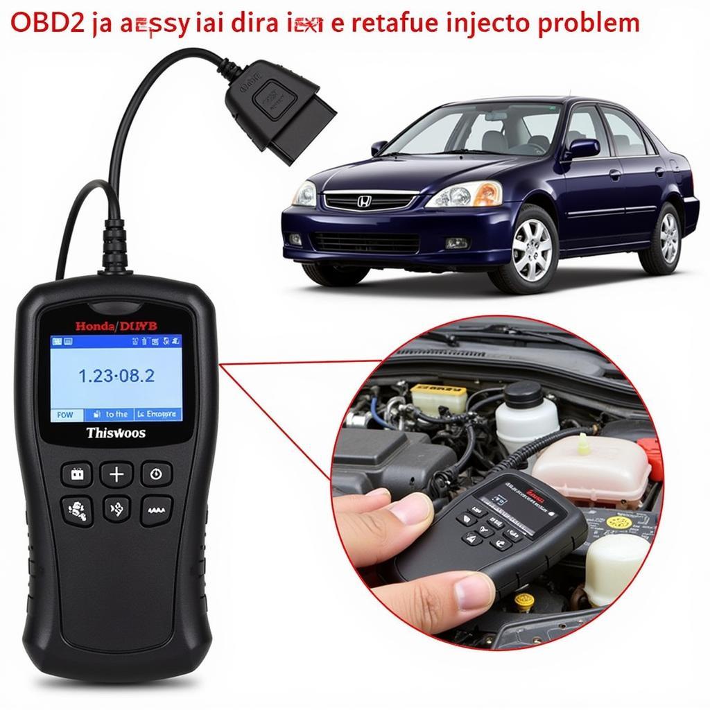 OBD2 Scanner Connected to a Honda D16Y8 for Fuel Injector Diagnosis