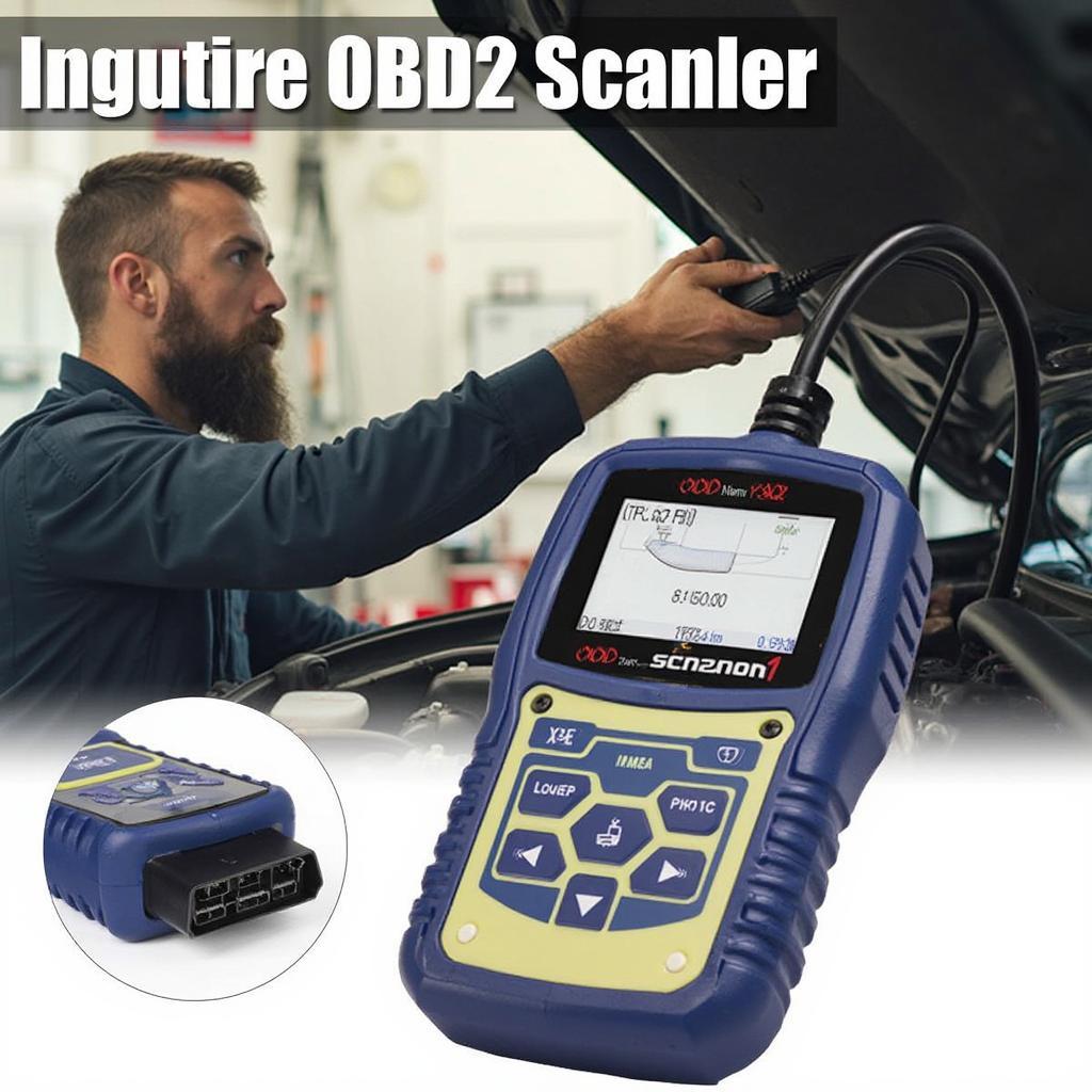 A mechanic connecting an OBD2 scanner to a car's diagnostic port, illustrating its use in diagnosing engine-related issues