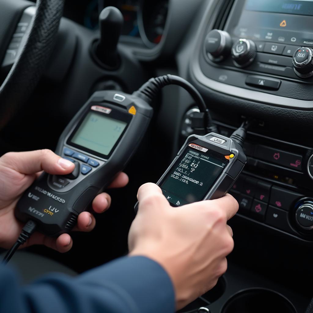 Technician Using OBD2 Scanner for IM Diagnostics