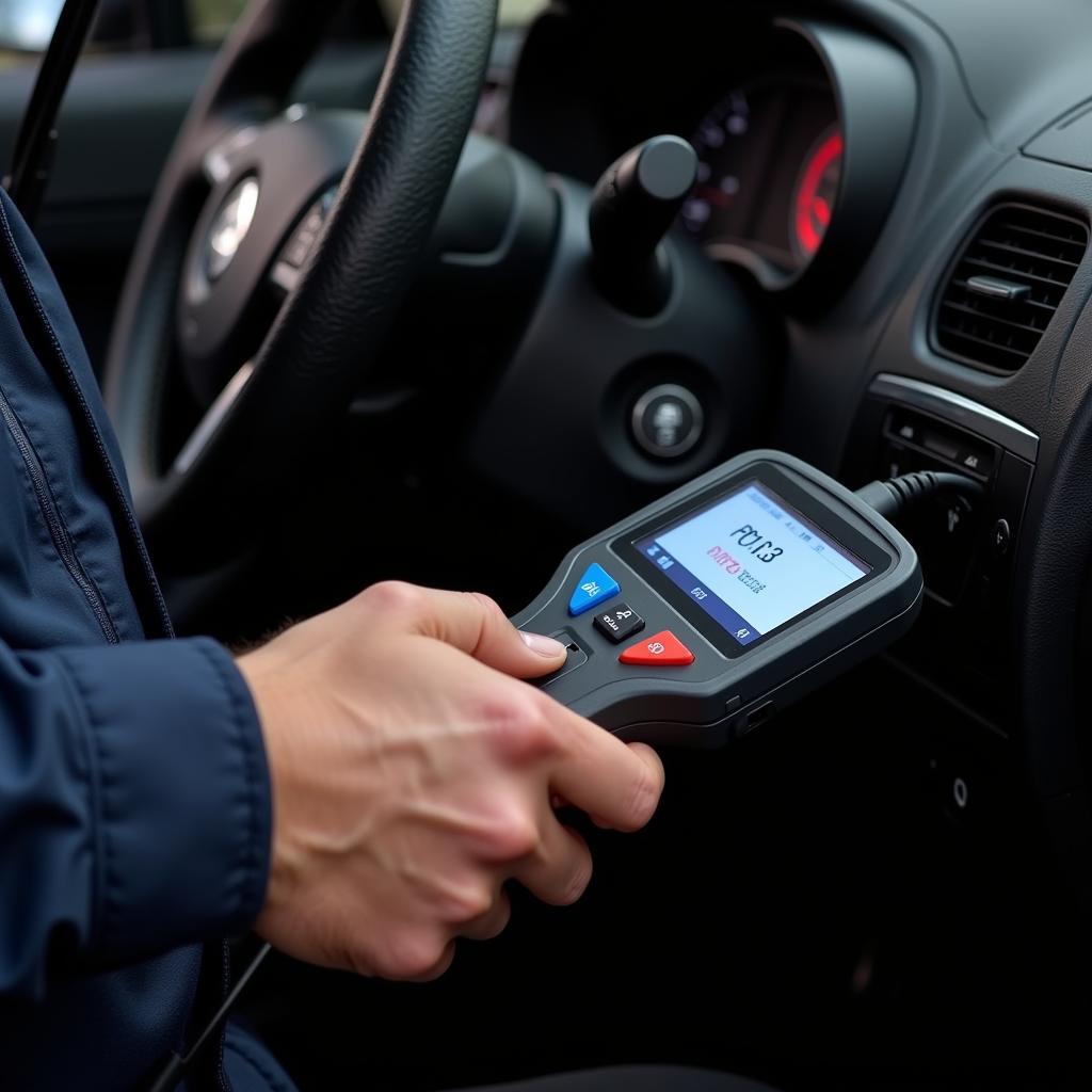 Mechanic using an OBD2 scanner to diagnose error code P0133