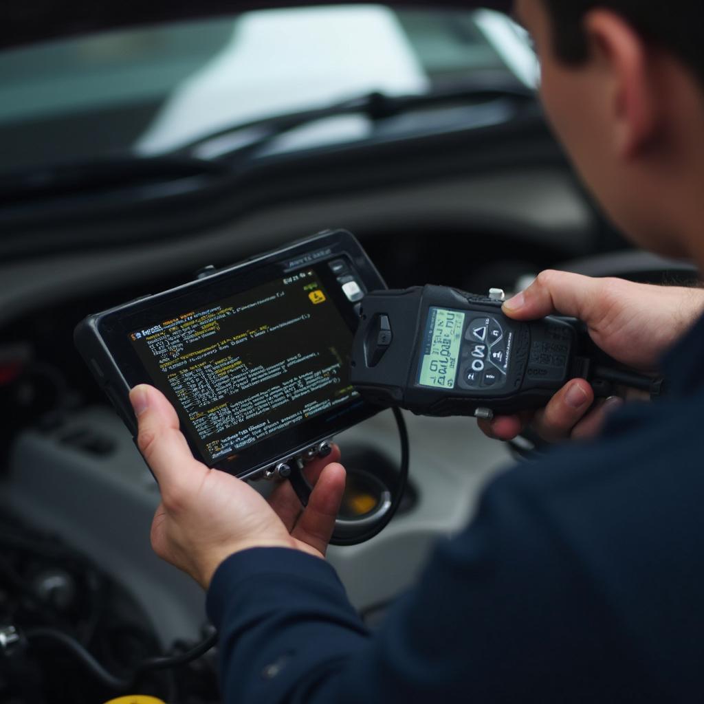 Mechanic Using OBD2 Scanner to Diagnose P0304PL