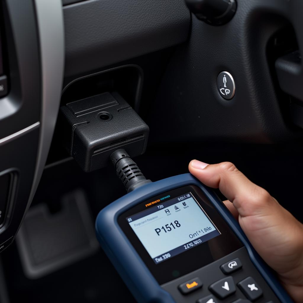 Mechanic using an OBD2 scanner to diagnose a car