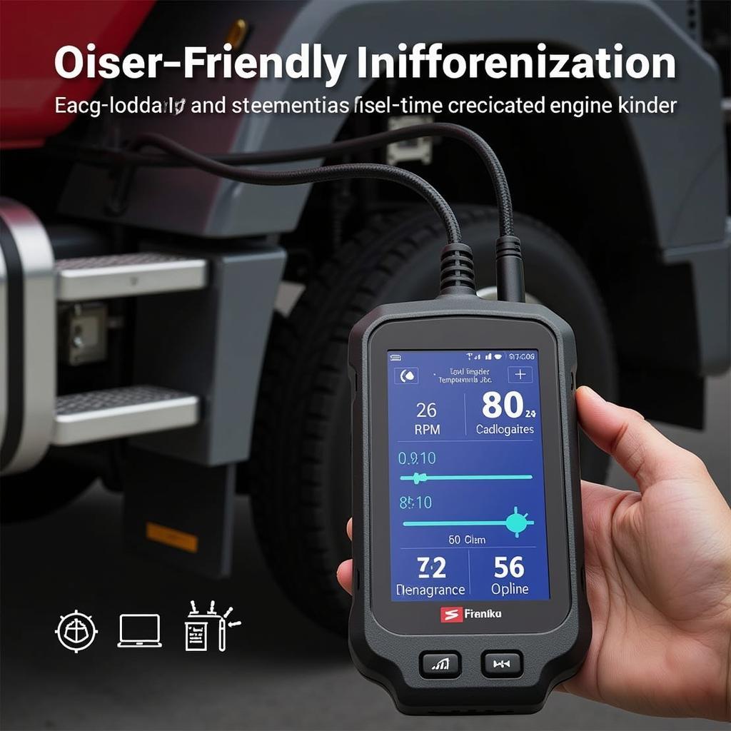 OBD2 Scanner Connected to Diesel Truck Dashboard