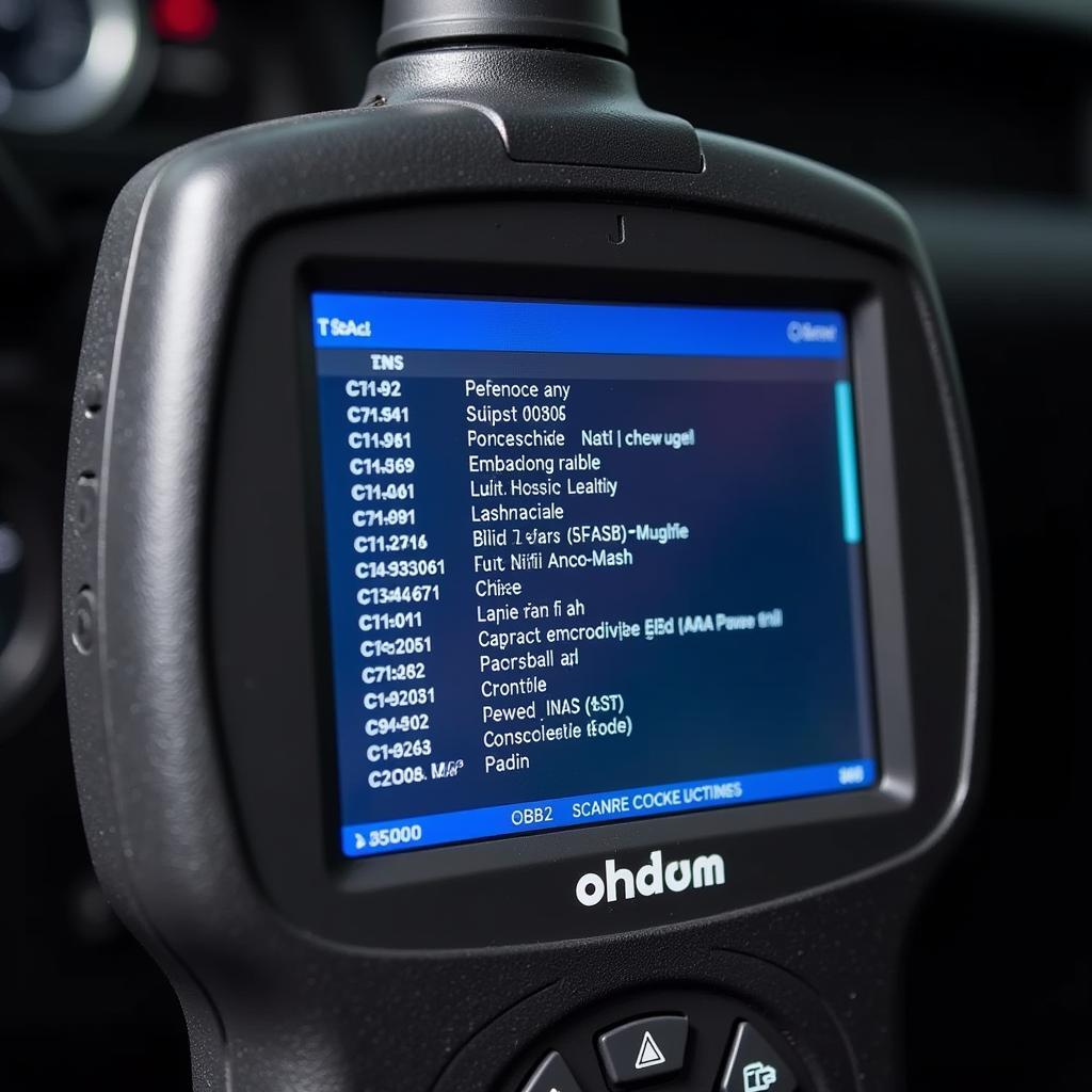 An OBD2 scanner displaying error codes