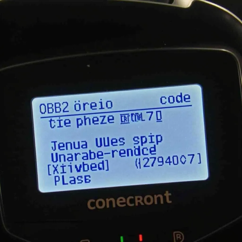 OBD2 scanner displaying an error code on its screen