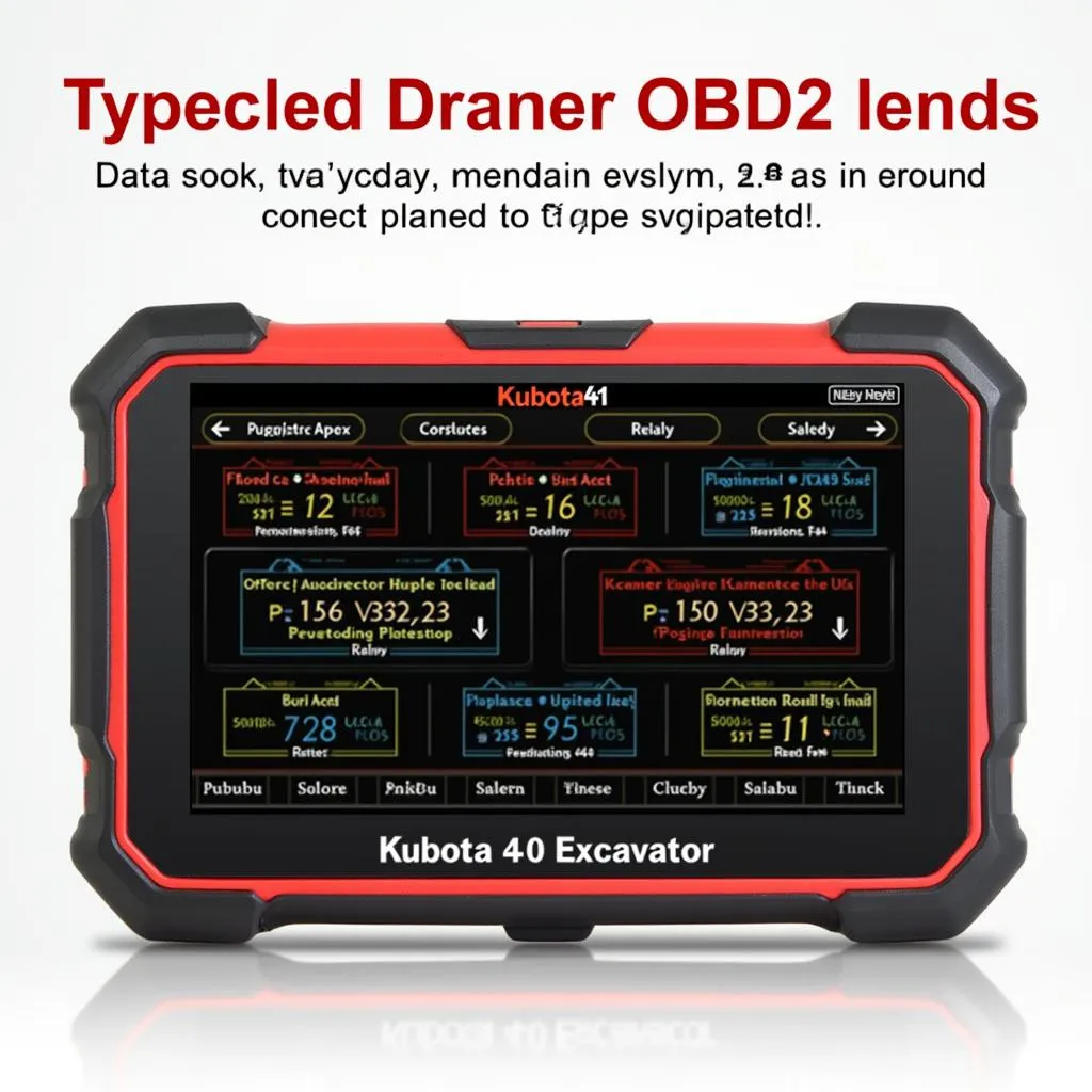 OBD2 Scanner Display with Kubota 40 Excavator Data