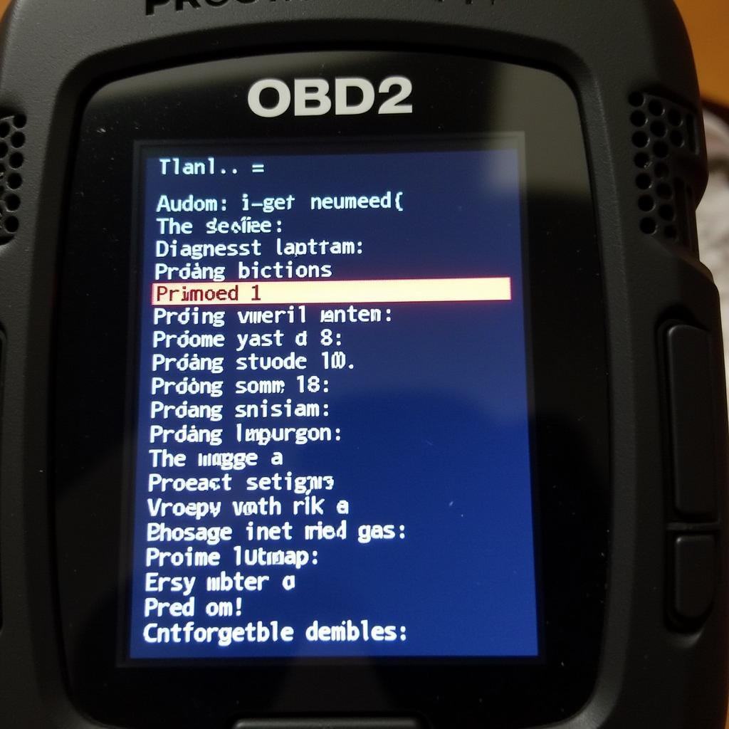 OBD2 Scanner Displaying Car Alarm Diagnostic Trouble Codes