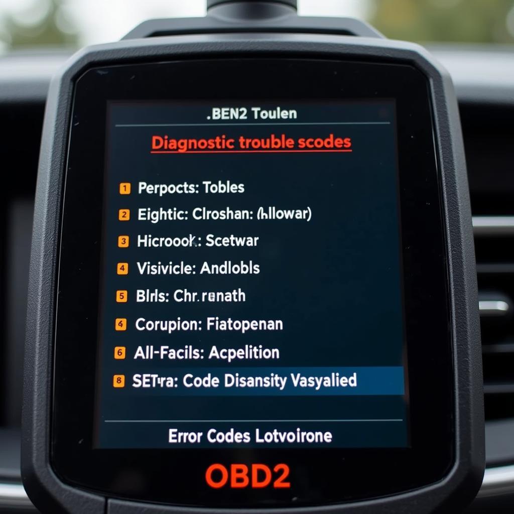 An OBD2 scanner displaying a list of DTC codes