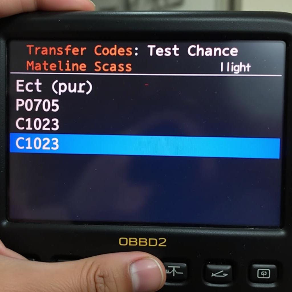 OBD2 Scanner Screen Showing a Transfer Case Code