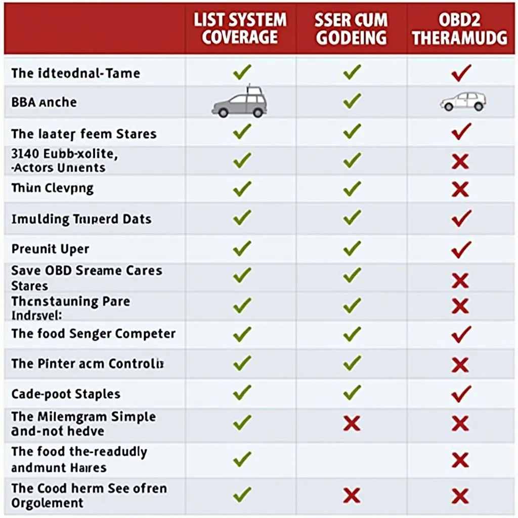 Comparison Chart of OBD2 Scanner Features