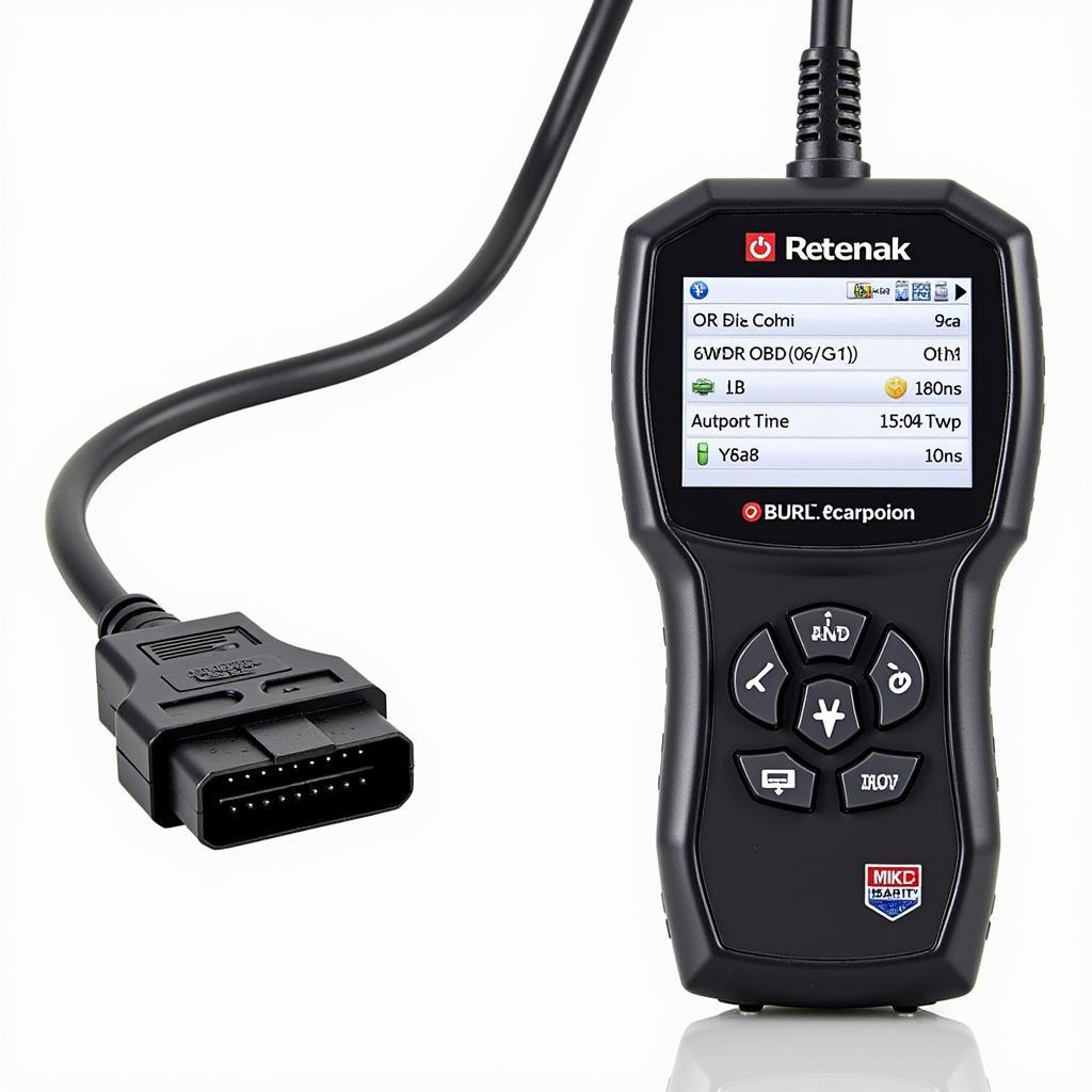 An OBD2 scanner plugged into the port of a 2005 Mercedes-Benz SLK350