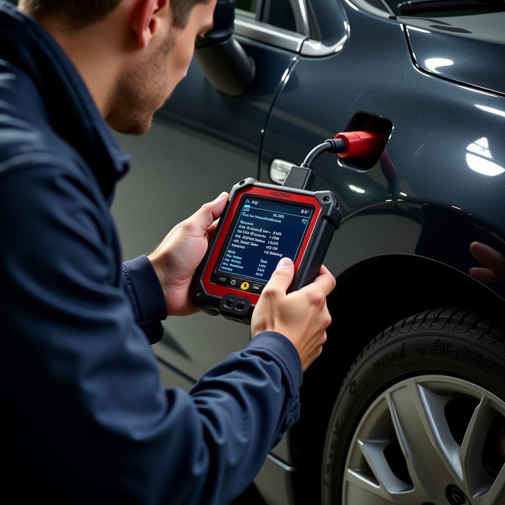 Mechanic using OBD2 Scanner