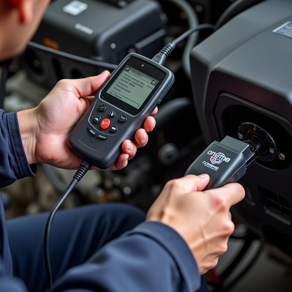 Mechanic using OBD2 scanner