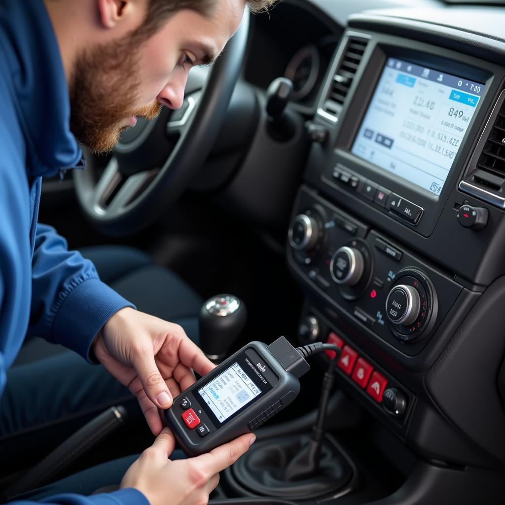 Mechanic Using OBD2 Scanner