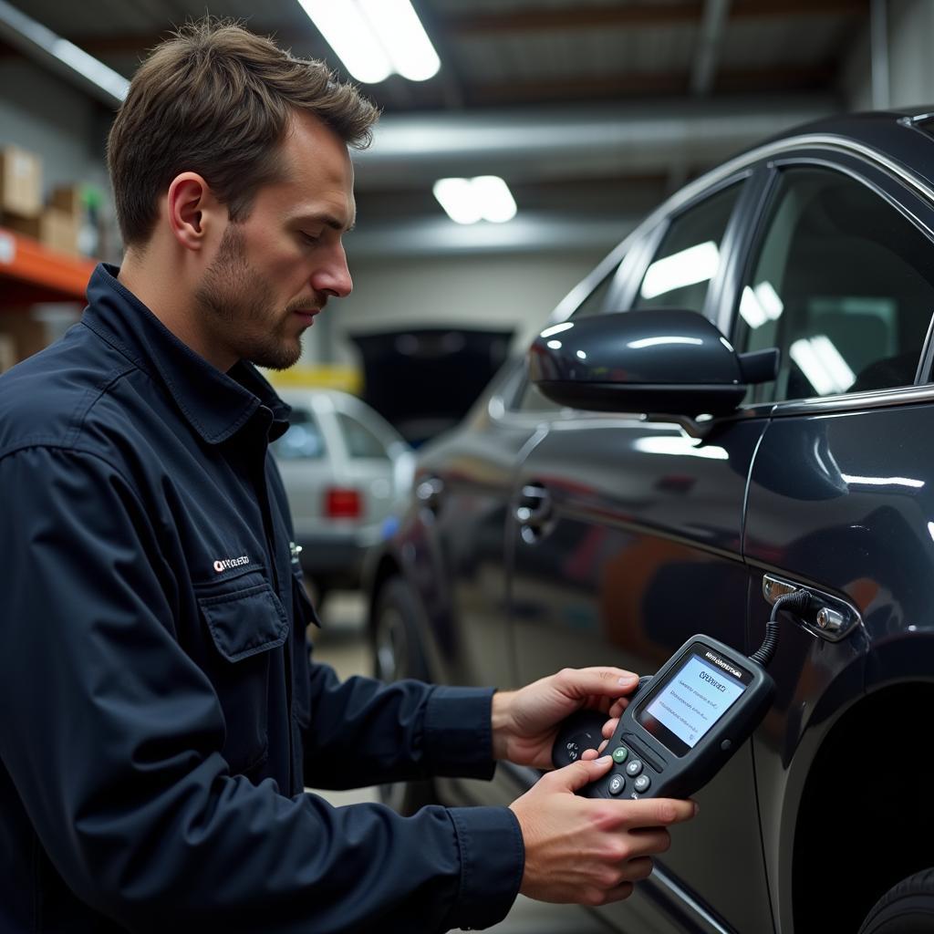 Mechanic using an OBD2 scanner