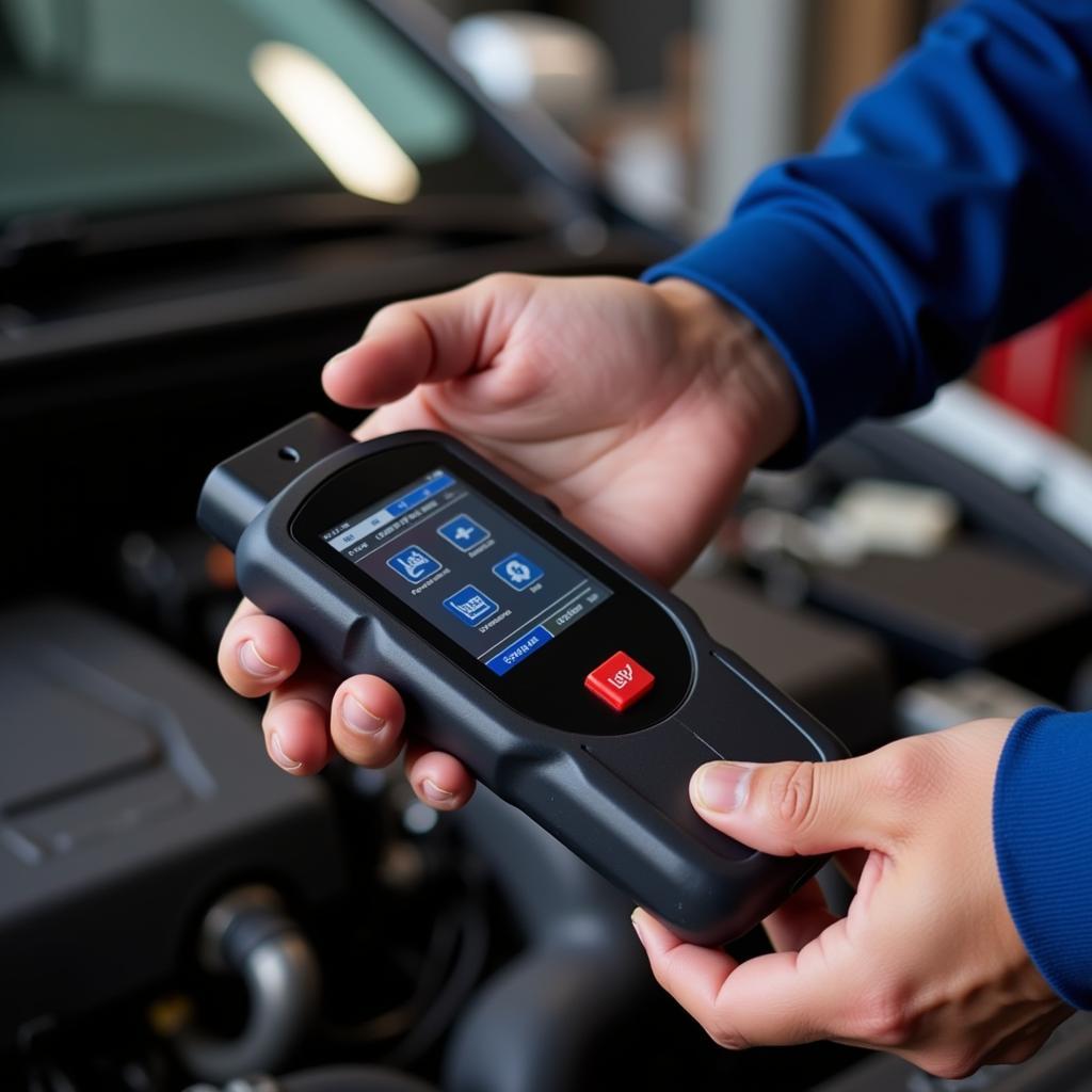 Mechanic Holding OBD2 Scanner