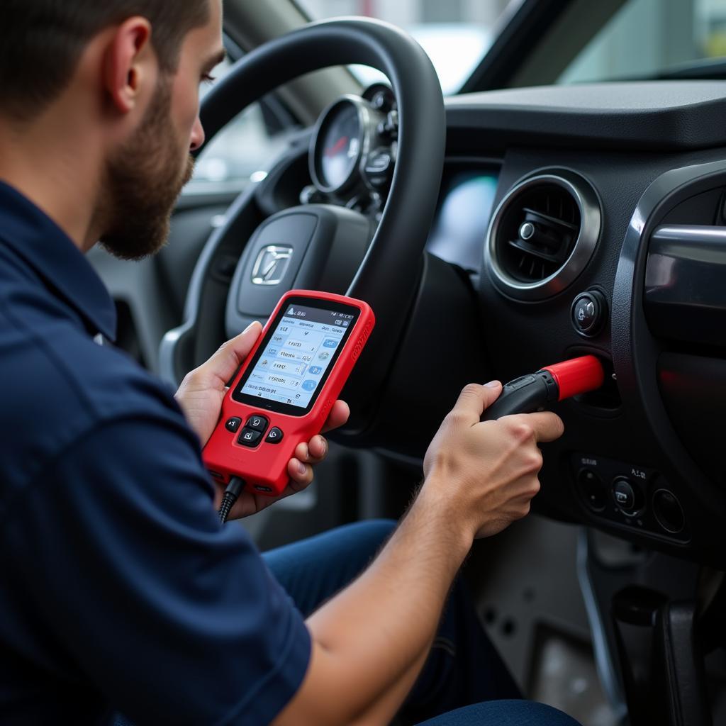 Mechanic using an OBD2 Scanner