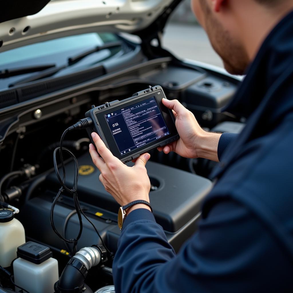 Mechanic Using OBD2 Scanner