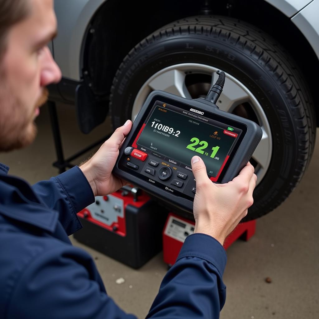 Mechanic Using OBD2 Scanner