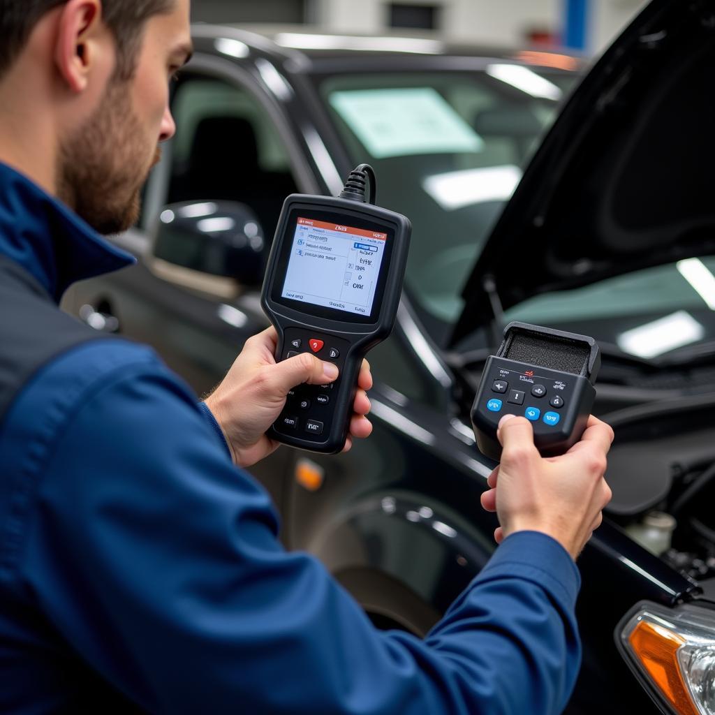 Mechanic Using OBD2 Scanner