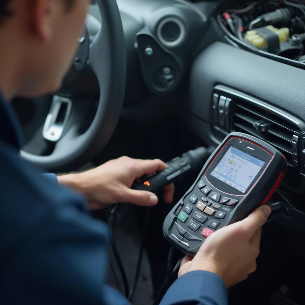 Mechanic Using an OBD2 Scanner