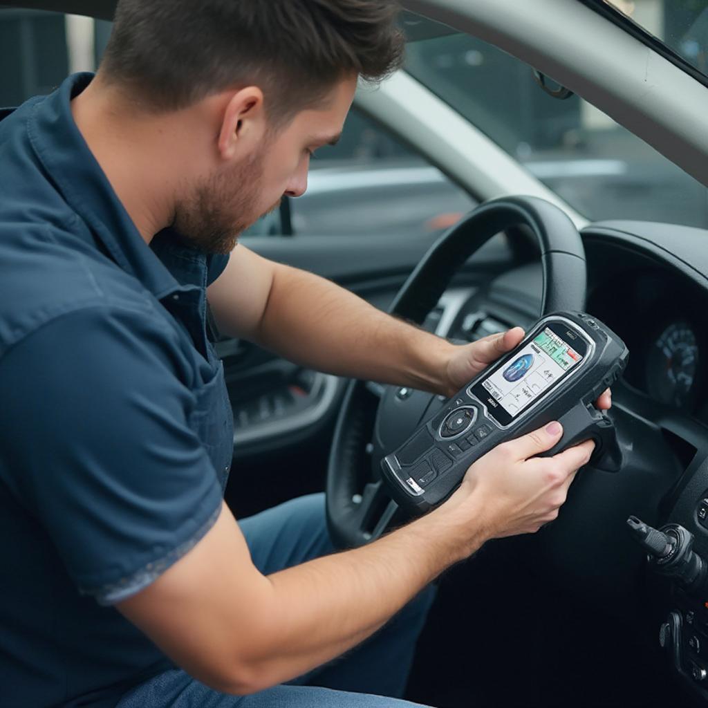 Mechanic Using OBD2 Scanner