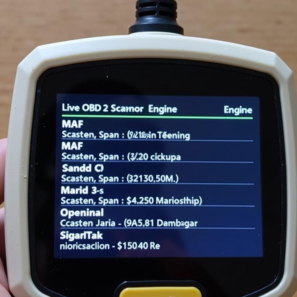 OBD2 Scanner Displaying Live Data including MAF