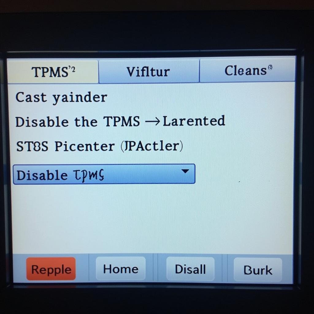 OBD2 scanner displaying TPMS settings