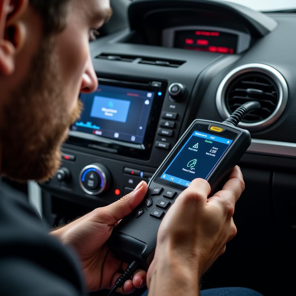 Mechanic using an OBD2 Scanner for Active Test