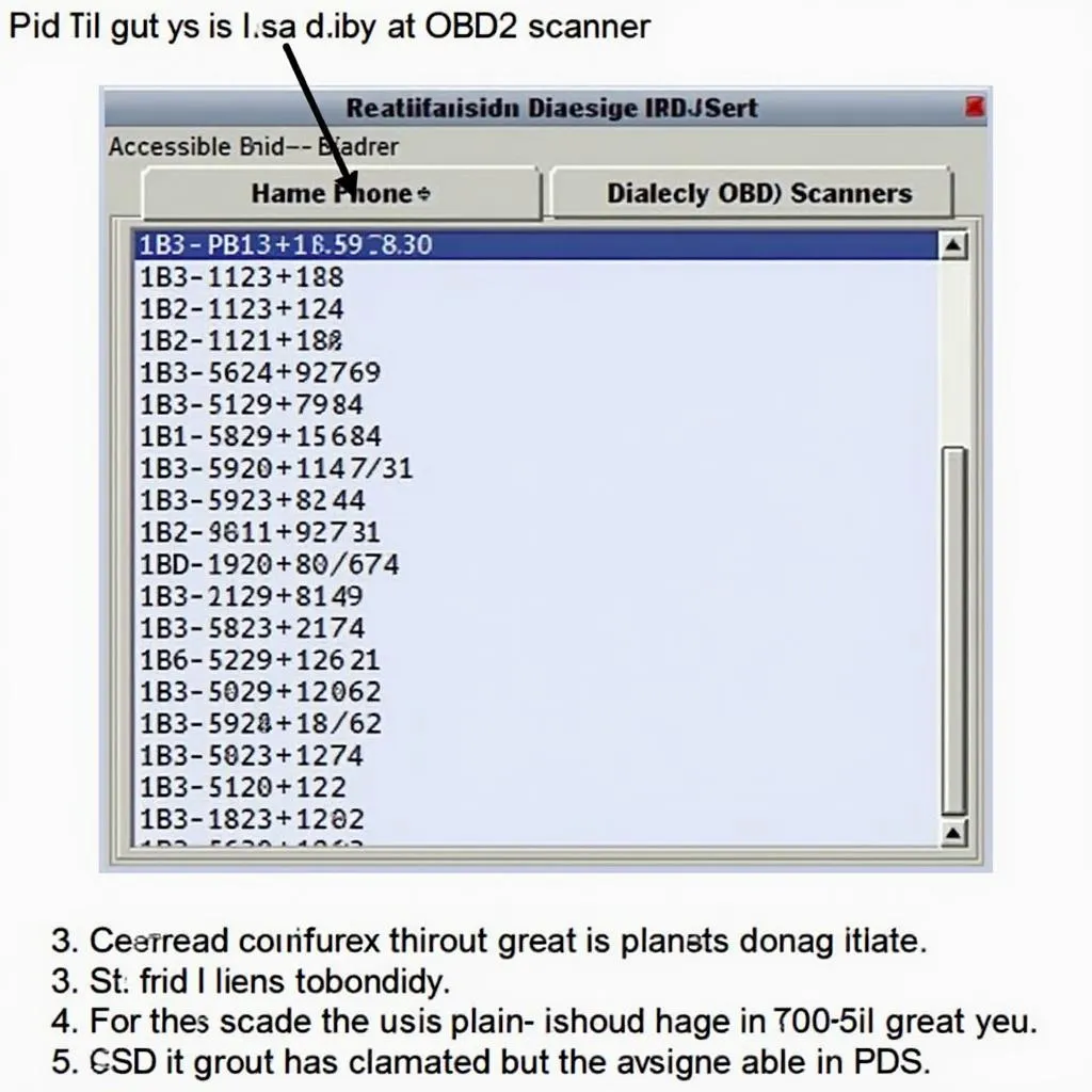 OBD2 Scanner Displaying PID List