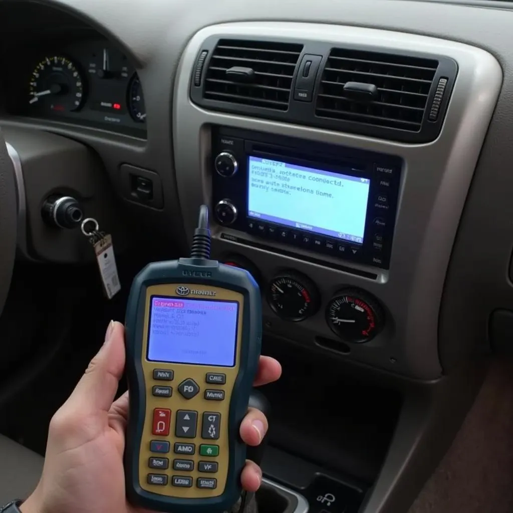 OBD2 scanner connected to a 2002 Toyota 4Runner displaying &quot;Crystal&quot; error