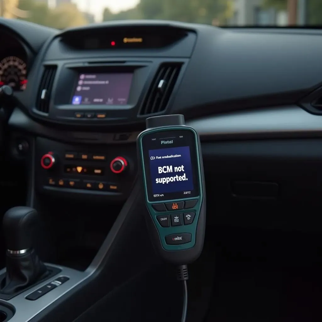 OBD2 scanner plugged into a car's dashboard