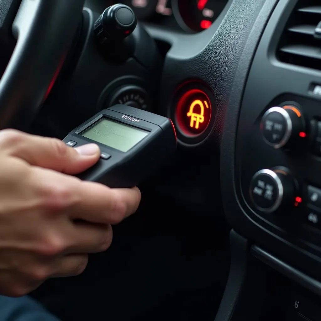 Car OBD2 Scanner Plugged into Port