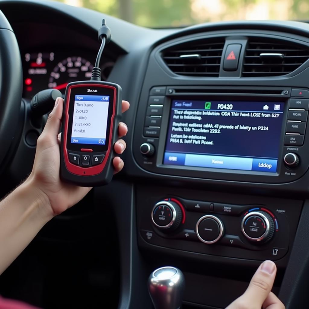 OBD2 Scanner Reading Codes on a Saab 9-3