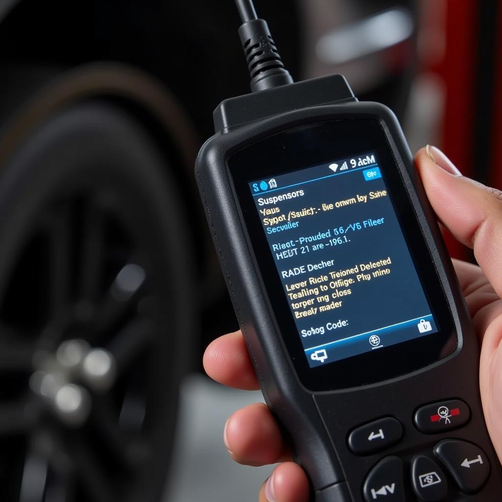 Mechanic Using OBD2 Scanner to Read Suspension Codes