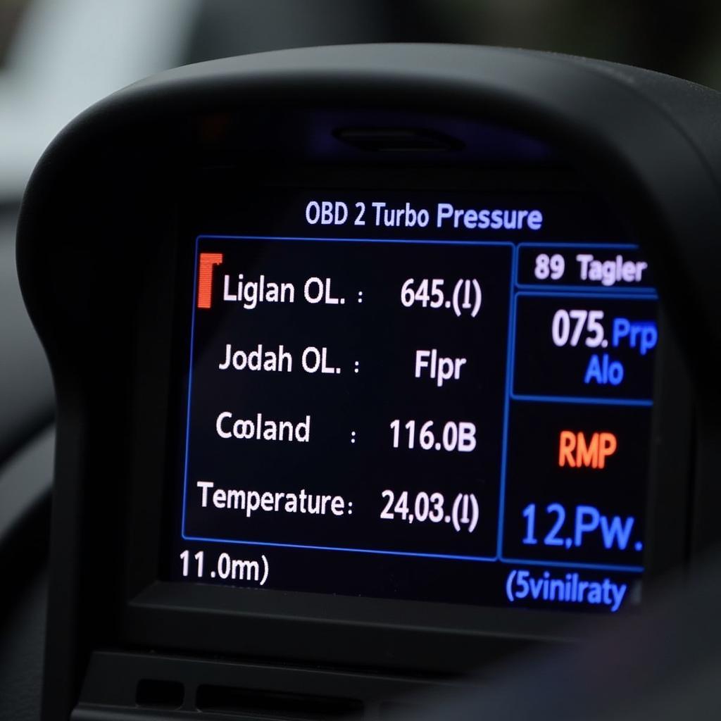 OBD2 Turbo Gauge Scan Tool Displaying Multiple Parameters