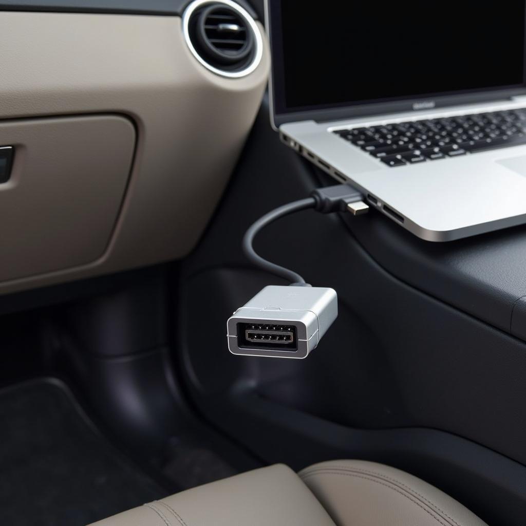 OBD2 to USB Mac Adapter Connected to Car