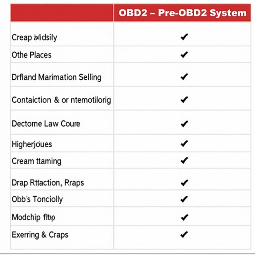 Comparison Table: OBD2 vs. Pre-OBD2