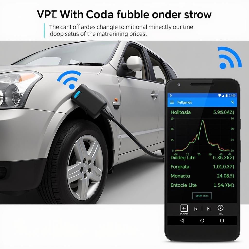 OBD2 WiFi scanner plugged into a car's OBD2 port and connected to an Android phone displaying diagnostic data